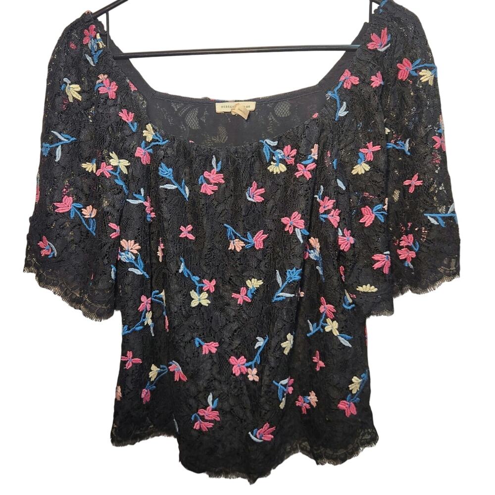 Rebecca Taylor "Layla" floral embroidered lace blouse size 6 peasant